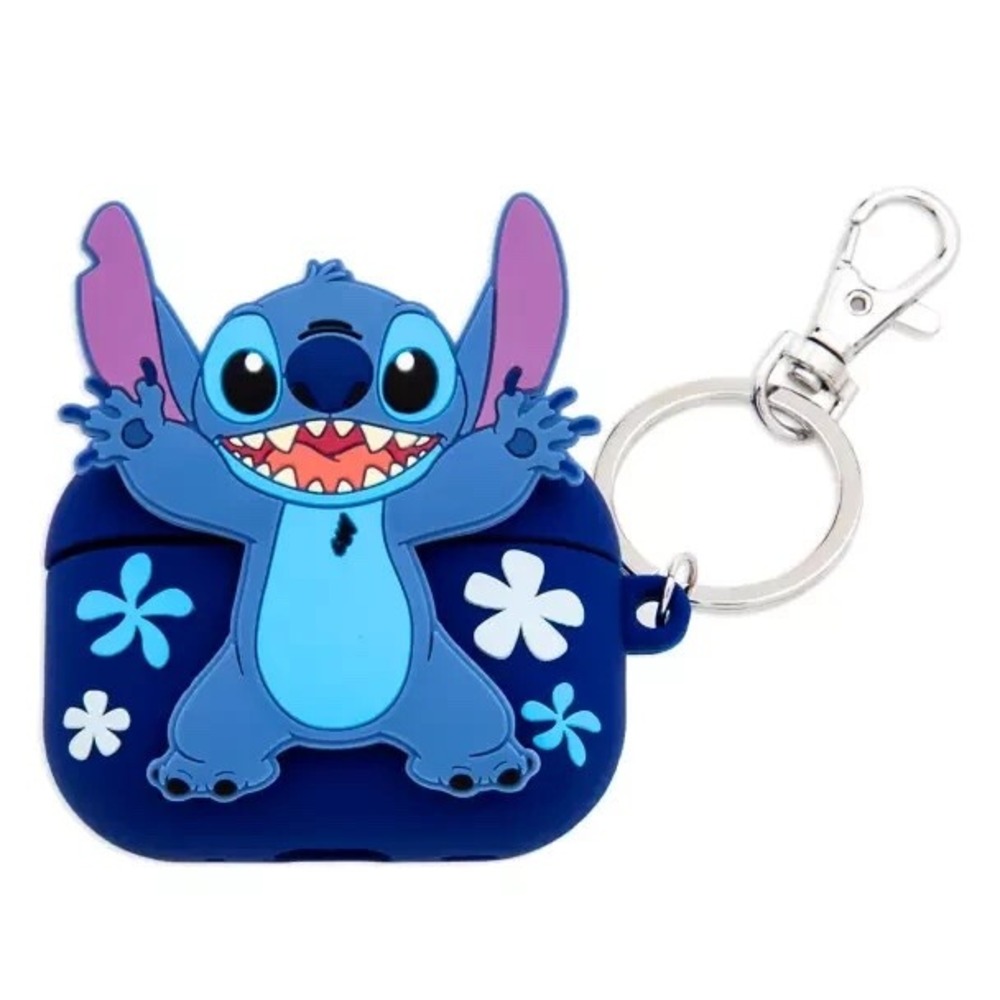 NWOB Disney Stitch 3D Silicone AirPods Case Keychain Blue